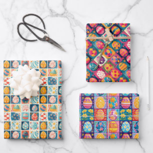 Easter Egg Patchwork: Colourful Holiday Art Wrapping Paper Sheet