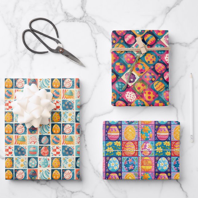 Easter Egg Patchwork: Colourful Holiday Art Wrapping Paper Sheet (Front)