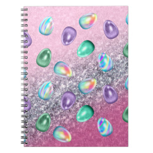 Easter Egg Pink Purple Tie Dye Glitter Glam Notebook