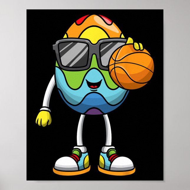 Easter Egg Playing Basketball Sports Boys Men Kids Poster (Front)