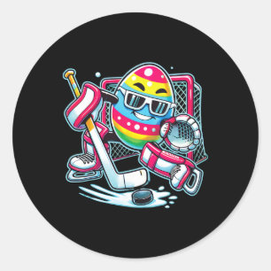 Easter Egg Playing Hockey Goalie Bunny Toddlers Ki Classic Round Sticker