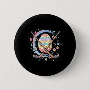 Easter Egg Playing Ice Hockey Cute Sports Men Boys 6 Cm Round Badge
