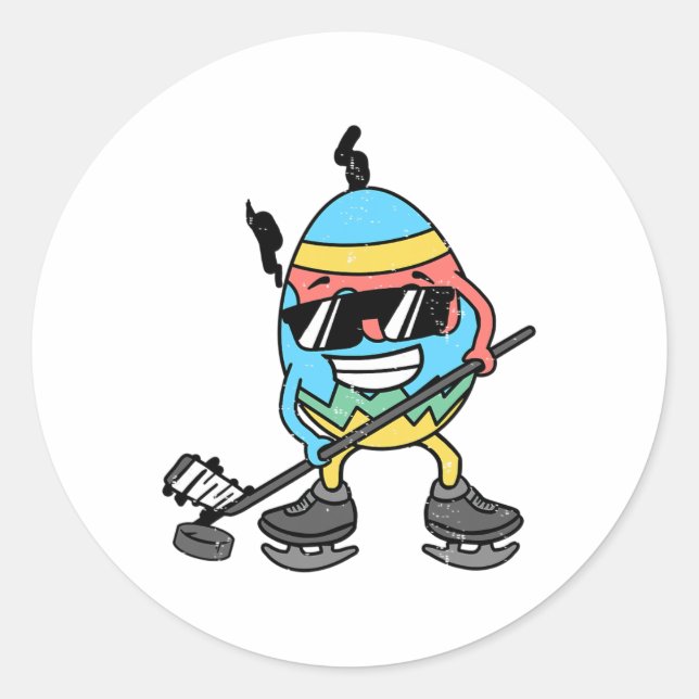 Easter Egg Playing Ice Hockey Cute Sports Men Boys Classic Round Sticker (Front)
