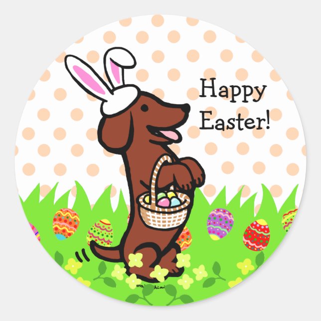 Easter Egg Red Smooth Haired Dachshund Classic Round Sticker (Front)