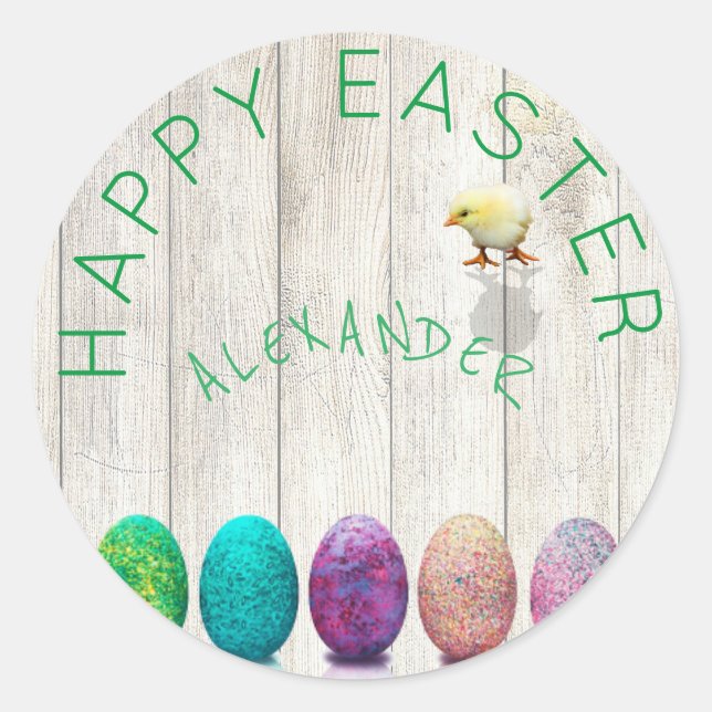 Easter Egg Rustic Colourful Chick Classic Round Sticker (Front)