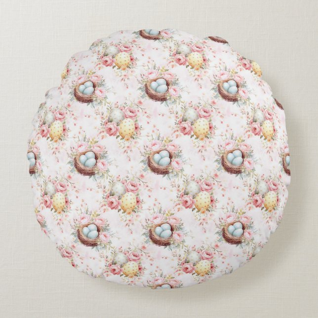 Easter Egg Seamless Fabric – Pastel Cute  Round Cushion (Front)