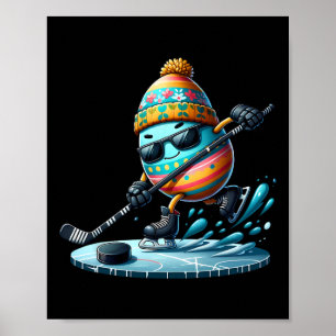 Easter Egg Showing Hockey Skills Eggs Bunny Rabbit Poster