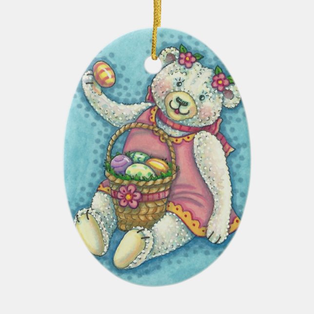 EASTER EGG TEDDY BEAR ORNAMENT Oval (Front)