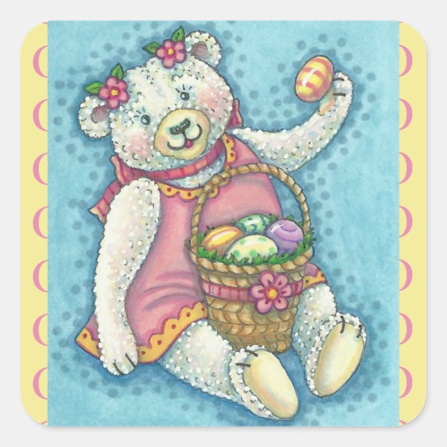 EASTER EGG TEDDY BEAR STICKERS Sheet Square (Front)