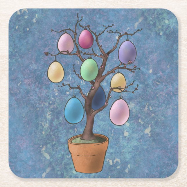 Easter Egg Tree Square Paper Coaster (Front)