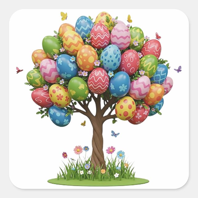 EASTER EGG TREE SQUARE STICKER (Front)