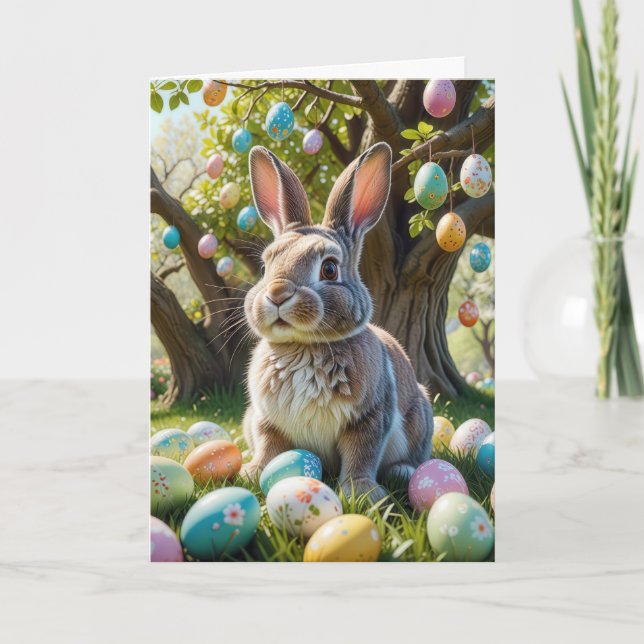 Easter Egg Tree With Bunny Holiday Card (Front)
