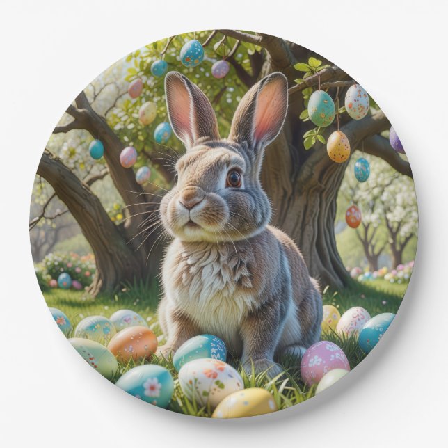Easter Egg Tree With Bunny Paper Plate (Front)