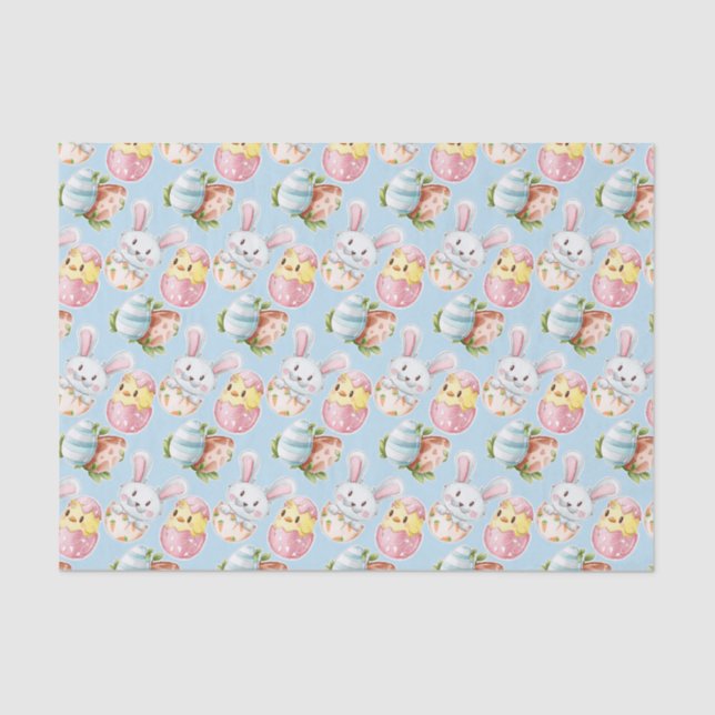 Easter Egg Watercolor Spring Bunny & Chick Tissue Paper (Front)