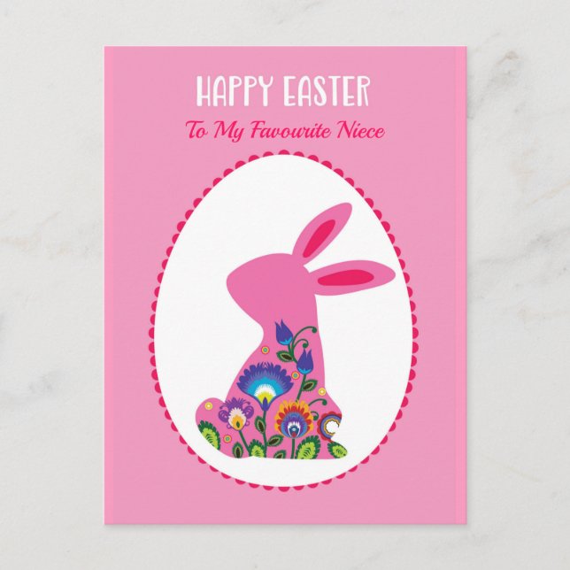 🐰 Easter Egg with Bunny Pastel Pink Custom Postcard (Front)