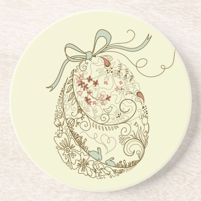 Easter Egg with Floral Elements Coaster (Front)