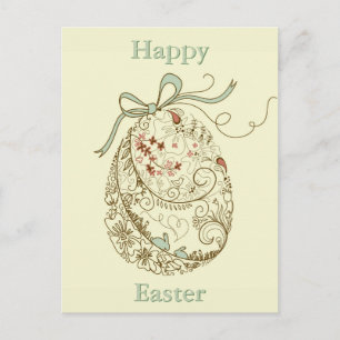 Easter Egg with Floral Elements Holiday Postcard