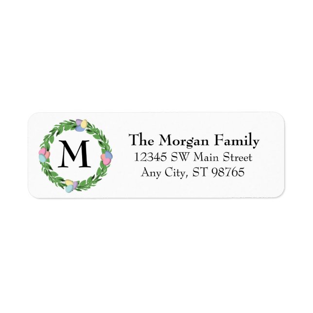 Easter Egg Wreath Family Monogram Return Address Label (Front)