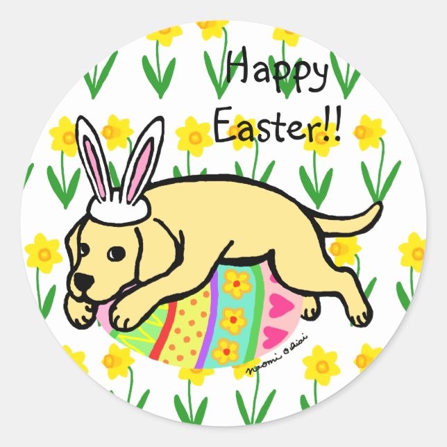 Easter Egg Yellow Labrador Cartoon Classic Round Sticker (Front)