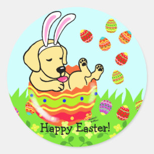 Easter Egg Yellow Labrador Puppy Cartoon Classic Round Sticker