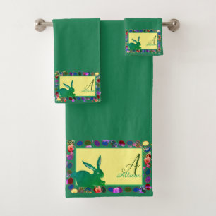 Easter Eggs and Bunny Monogram  Bath Towel Set