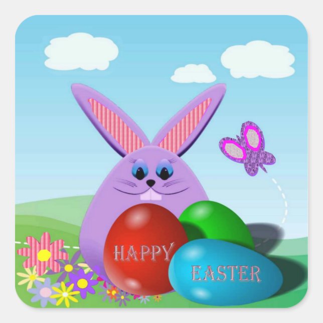Easter Eggs and Bunny Square Sticker (Front)