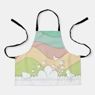 Easter eggs and cute chicks in spring nature apron