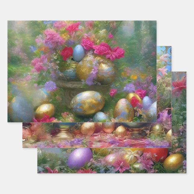 Easter Eggs And Flowers. 002 Wrapping Paper Sheet (Set)