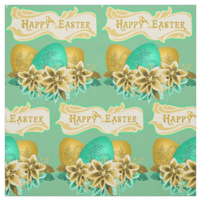 Easter Eggs And Flowers Happy Easter 4.5" Fabric (Swatch)
