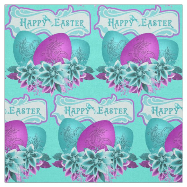 Easter Eggs And Flowers Happy Easter 4.5" Fabric (Swatch)