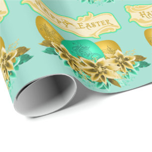 Easter Eggs And Flowers Happy Easter Wrapping Paper