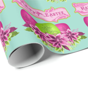 Easter Eggs And Flowers Happy Easter Wrapping Paper