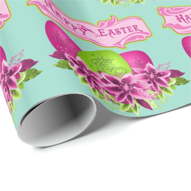 Easter Eggs And Flowers Happy Easter Wrapping Paper (Roll Corner)