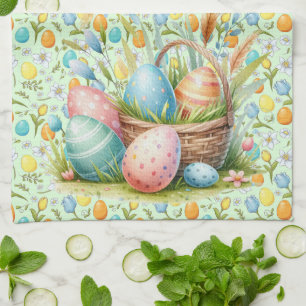 Easter Eggs and Flowers Tea Towel