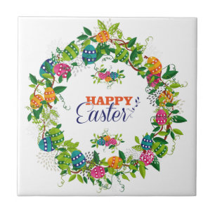 Easter Eggs And Flowers Wreath Tile