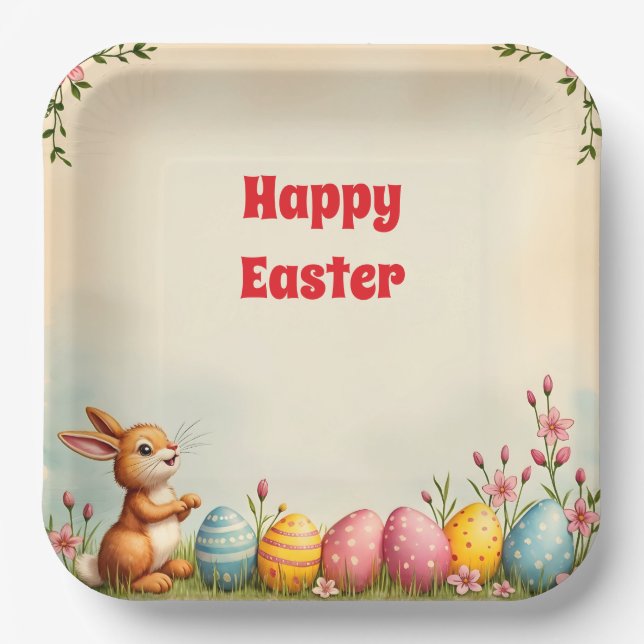 Easter Eggs And Little Rabbit Popular Collection Paper Plate (Front)