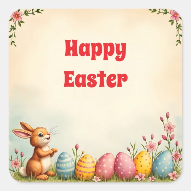Easter Eggs And Little Rabbit Popular Collection Square Sticker (Front)