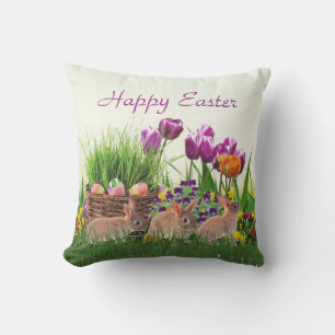 Easter Eggs and Rabbits Holiday Cushion
