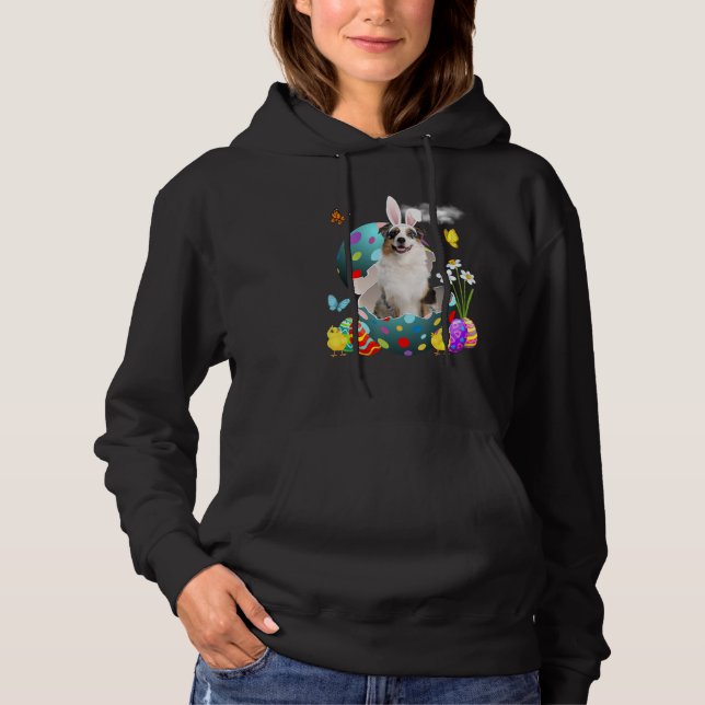 Easter Eggs Australian Shepherd Bunny Dog Hoodie (Front)