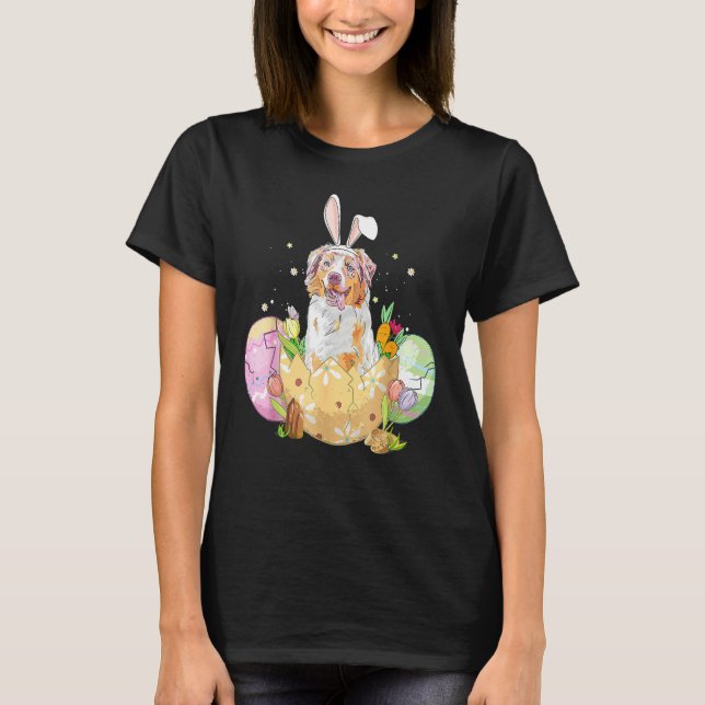 Easter Eggs Australian Shepherd Bunny Dog T-Shirt (Front)
