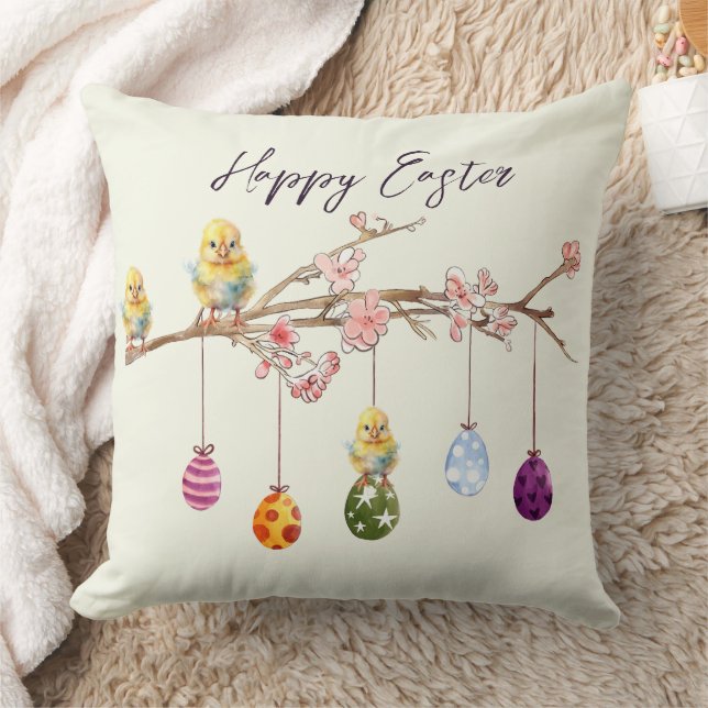Easter Eggs Baby Chicks Happy Easter Cushion (Blanket)
