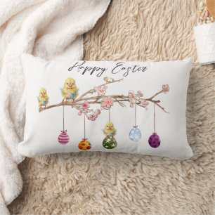 Easter Eggs Baby Chicks Happy Easter Lumbar Cushion