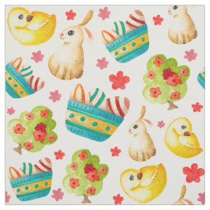 Easter Eggs Basket Chicks Bunny Rabbits Pattern Fabric