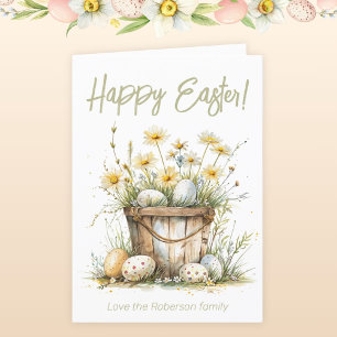 Easter Eggs Beige Flowers Holiday Card