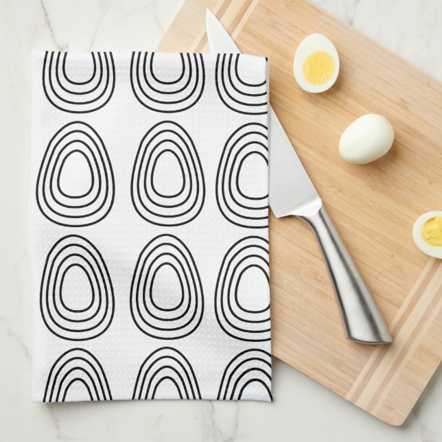 Easter Eggs Black and White Happy Easter     Tea Towel (Quarter Fold)