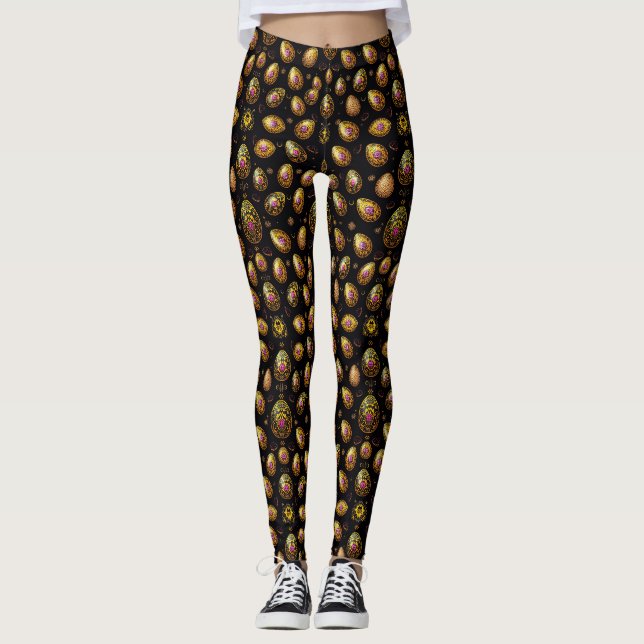 EASTER EGGS ~ Black Gold 3D ~  Leggings (Front)