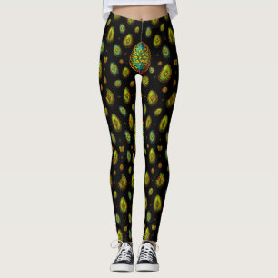 EASTER EGGS ~ Black Green Gold 3D ~  Leggings