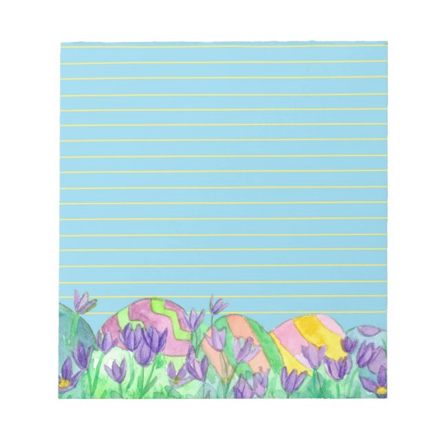Easter Eggs Blue Yellow Lined Notepad (Front)