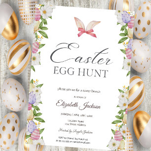 Easter Eggs Bunny Ears Flowers Brunch & Bubbly  Invitation