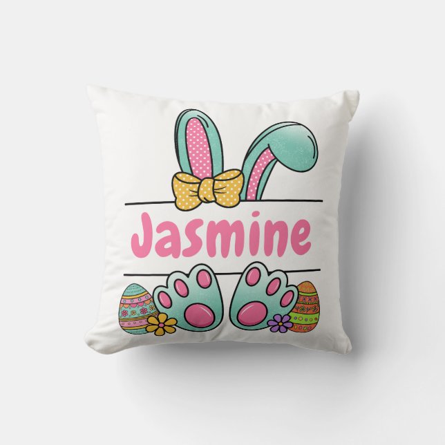 Easter Eggs Bunny Name Cushion (Front)